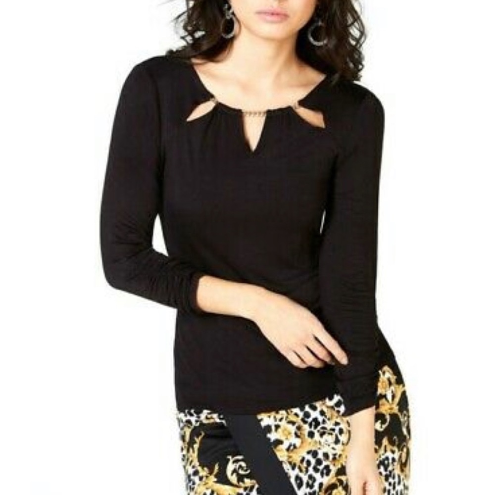 Thalia Sodi Embellished Neck Top Black /Gold Chain